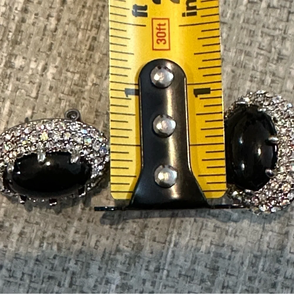 Vintage-Inspired Black and Silver Oval Earrings Rhinestone Lever Back Statement